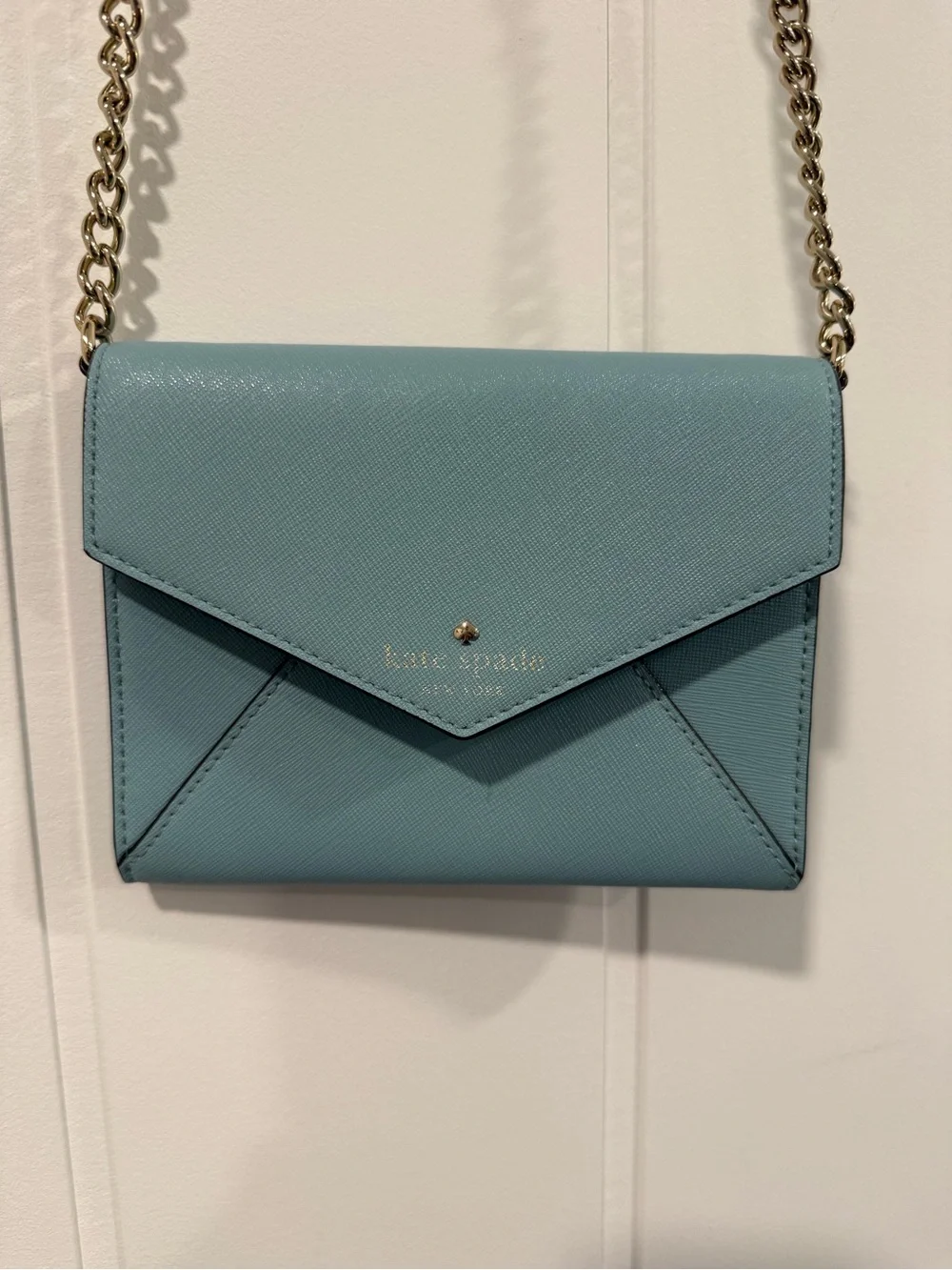 KATE SPADE MONDAY Leather Saffiano Envelope Small Clutch Wallet purse Light Blue